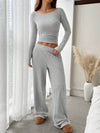 Ribbed Lounge Set for Women, Relaxed Top and Wide Leg Pants