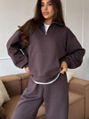 Half Zip Lounge Set for Women, Sweatshirt and Wide Leg Pants