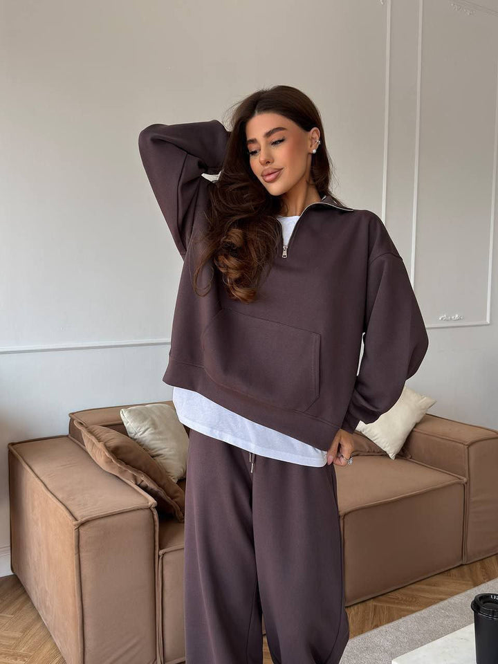 Half Zip Lounge Set for Women, Sweatshirt and Wide Leg Pants
