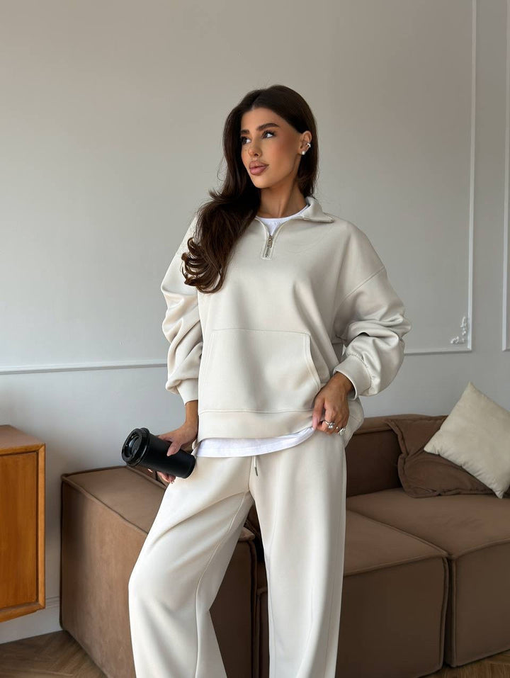 Half Zip Lounge Set for Women, Sweatshirt and Wide Leg Pants