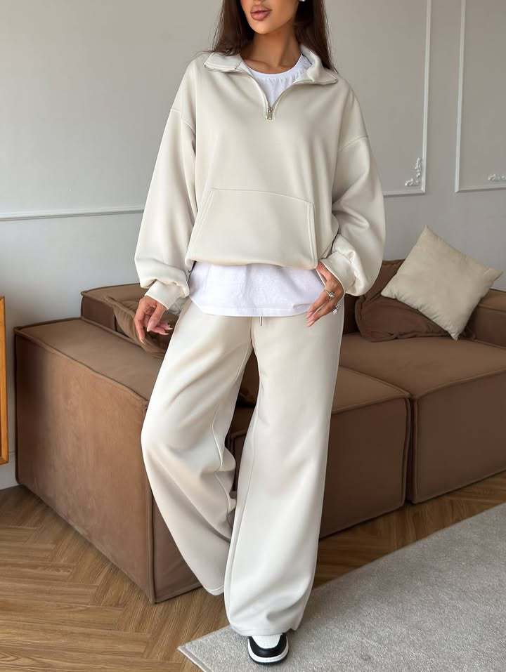 Half Zip Lounge Set for Women, Sweatshirt and Wide Leg Pants