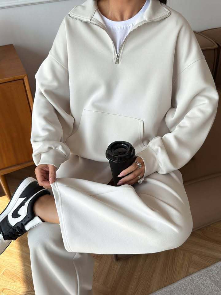 Half Zip Lounge Set for Women, Sweatshirt and Wide Leg Pants