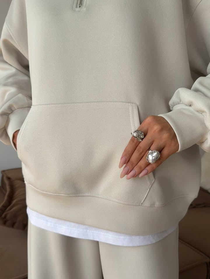 Half Zip Lounge Set for Women, Sweatshirt and Wide Leg Pants