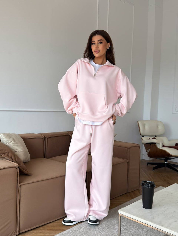 Half Zip Lounge Set for Women, Sweatshirt and Wide Leg Pants