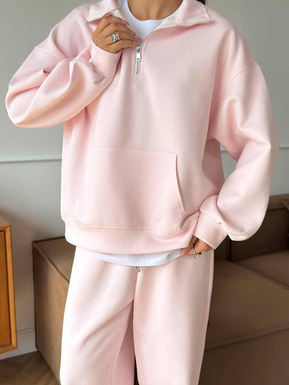 Half Zip Lounge Set for Women, Sweatshirt and Wide Leg Pants