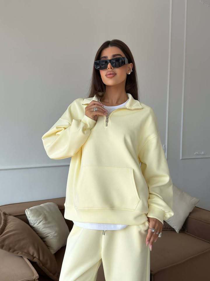 Half Zip Lounge Set for Women, Sweatshirt and Wide Leg Pants