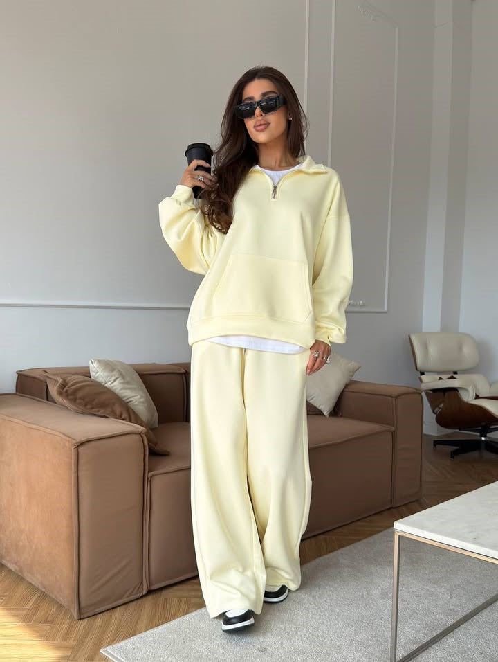 Half Zip Lounge Set for Women, Sweatshirt and Wide Leg Pants