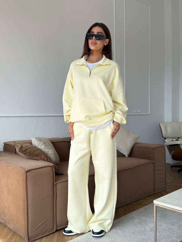 Half Zip Lounge Set for Women, Sweatshirt and Wide Leg Pants