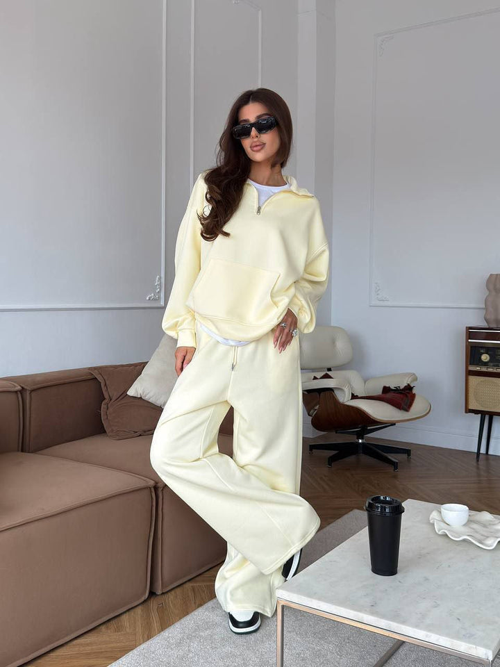 Half Zip Lounge Set for Women, Sweatshirt and Wide Leg Pants