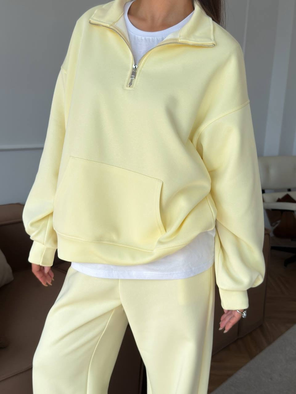 Half Zip Lounge Set for Women, Sweatshirt and Wide Leg Pants