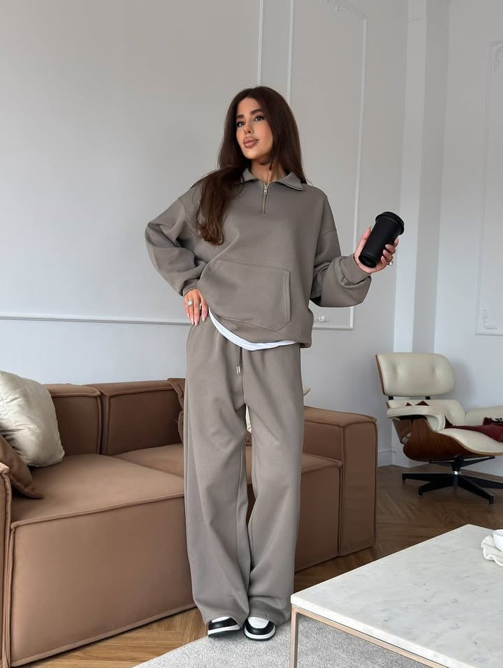 Half Zip Lounge Set for Women, Sweatshirt and Wide Leg Pants