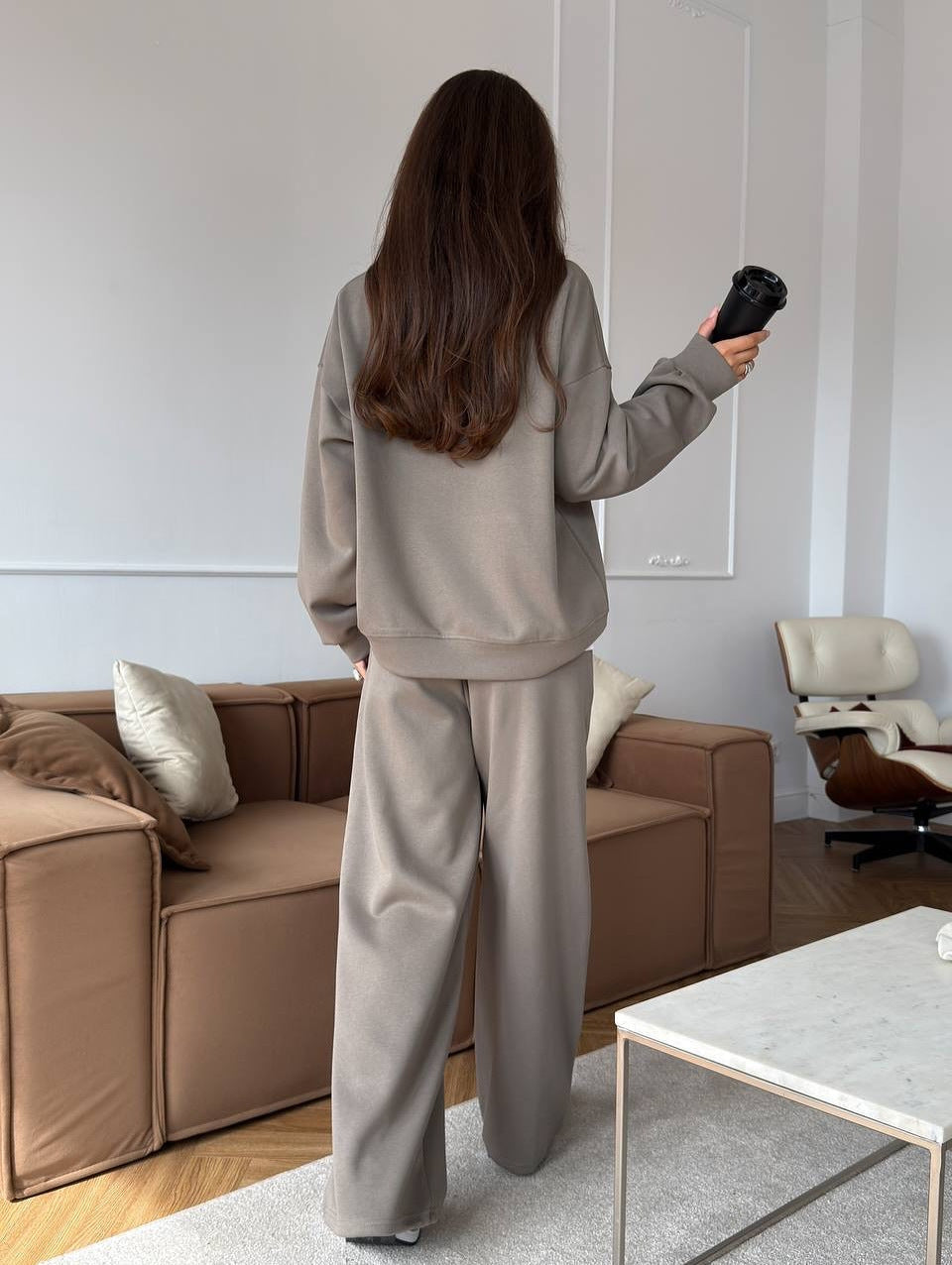 Half Zip Lounge Set for Women, Sweatshirt and Wide Leg Pants
