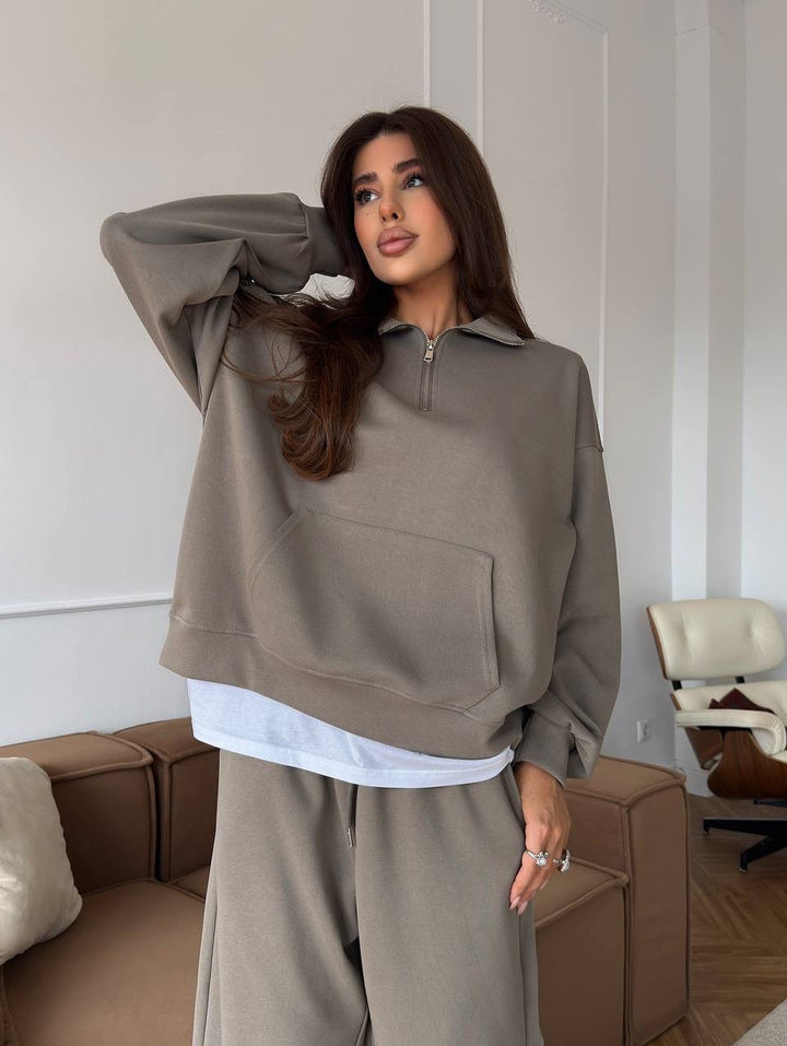 Half Zip Lounge Set for Women, Sweatshirt and Wide Leg Pants