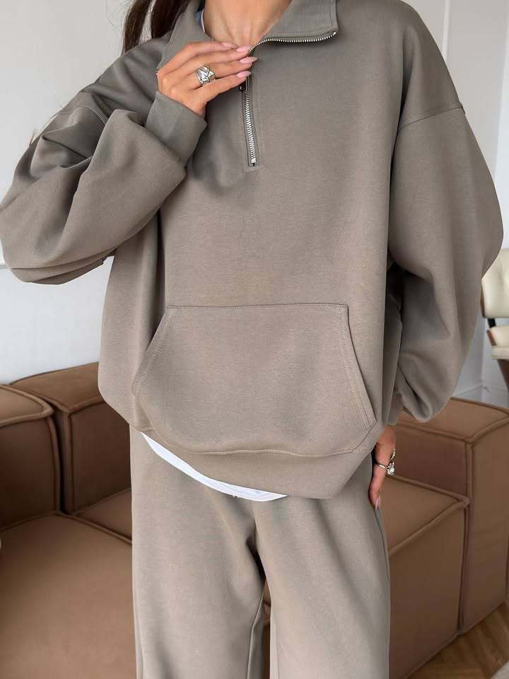 Half Zip Lounge Set for Women, Sweatshirt and Wide Leg Pants