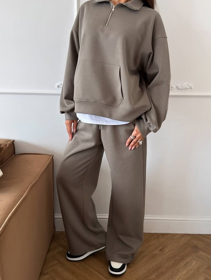 Half Zip Lounge Set for Women, Sweatshirt and Wide Leg Pants