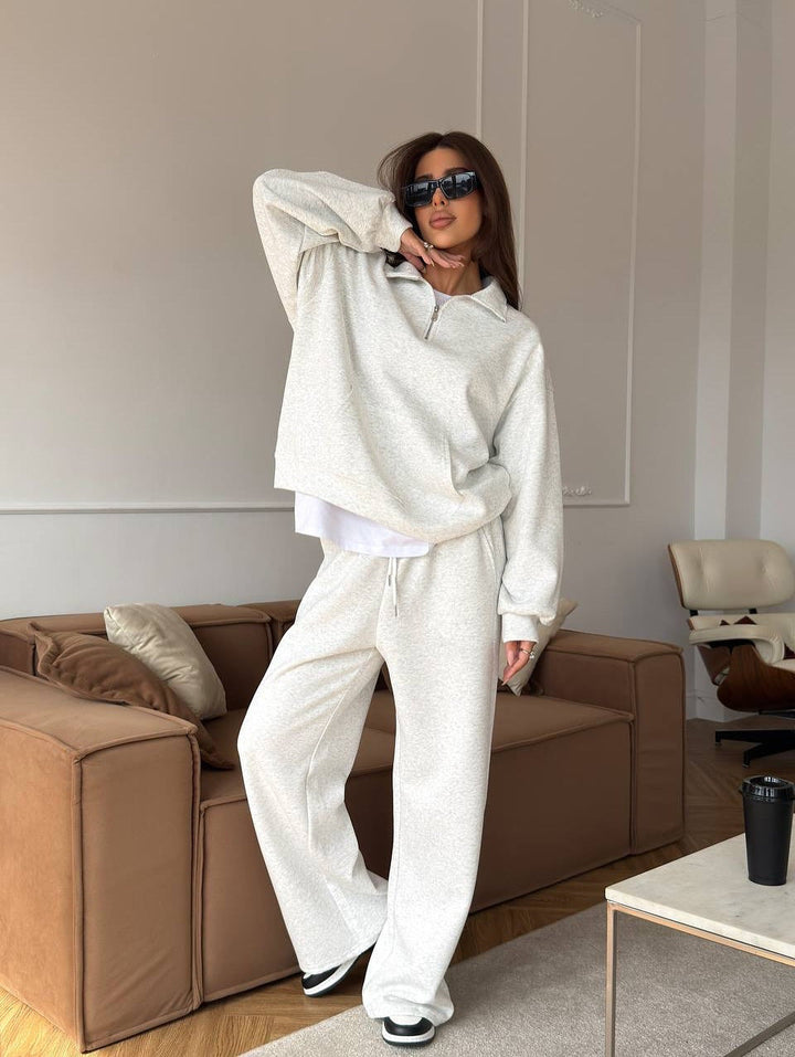 Half Zip Lounge Set for Women, Sweatshirt and Wide Leg Pants