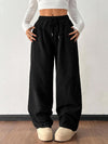 Ribbed Wide Leg Pants for Women, Drawstring with Pockets