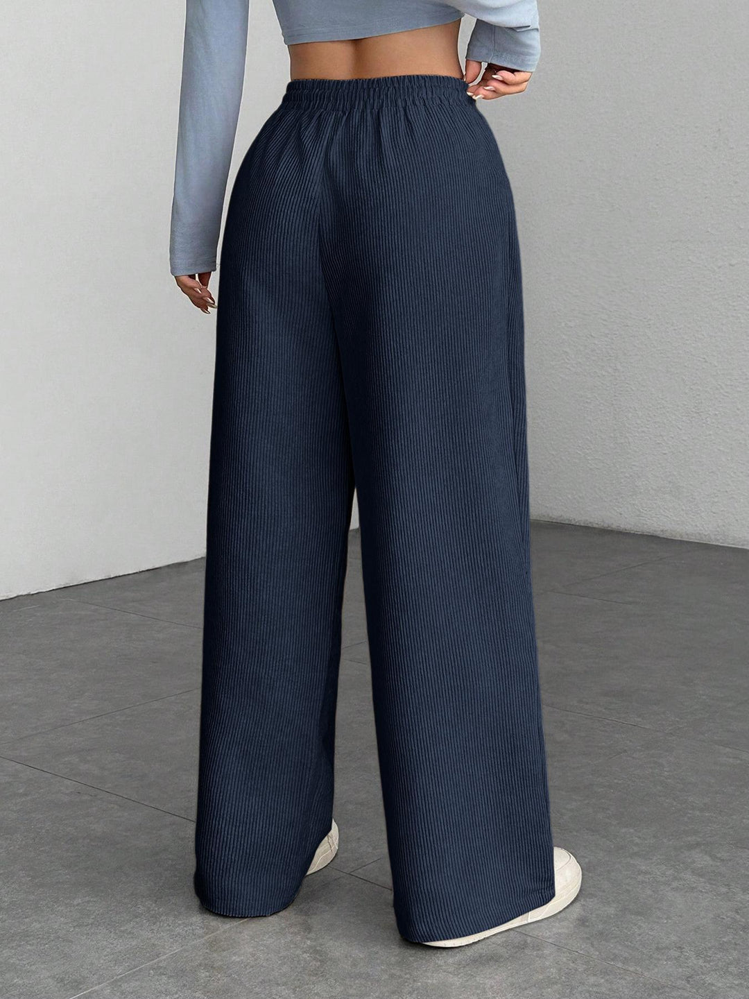 Ribbed Wide Leg Pants for Women, Drawstring with Pockets