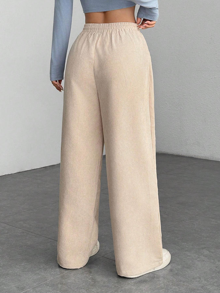 Ribbed Wide Leg Pants for Women, Drawstring with Pockets
