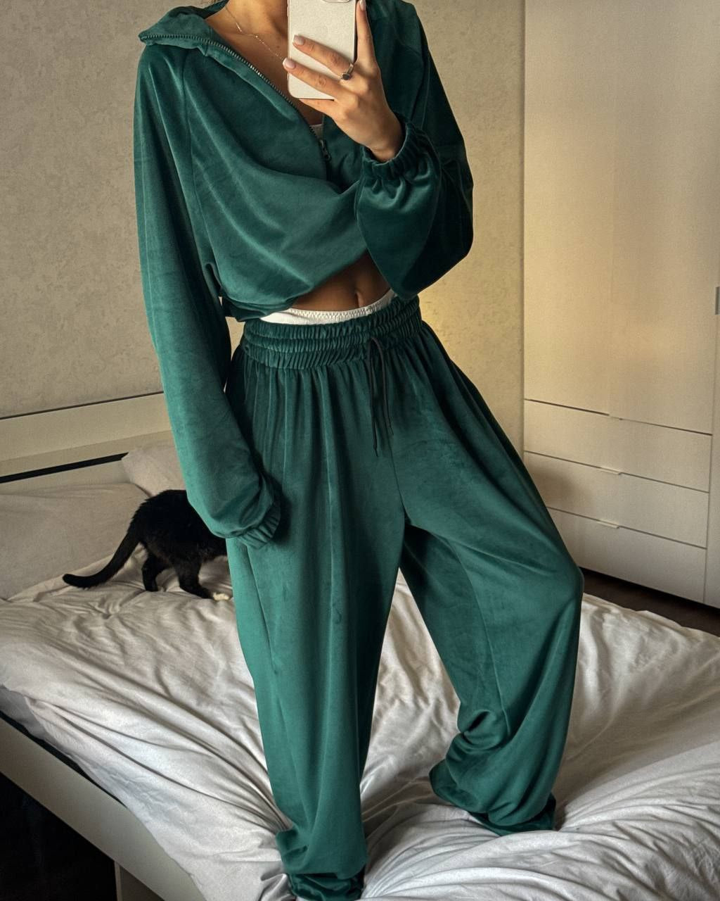 Velour Lounge Set for Women, Zip Jacket and Wide Leg Pants