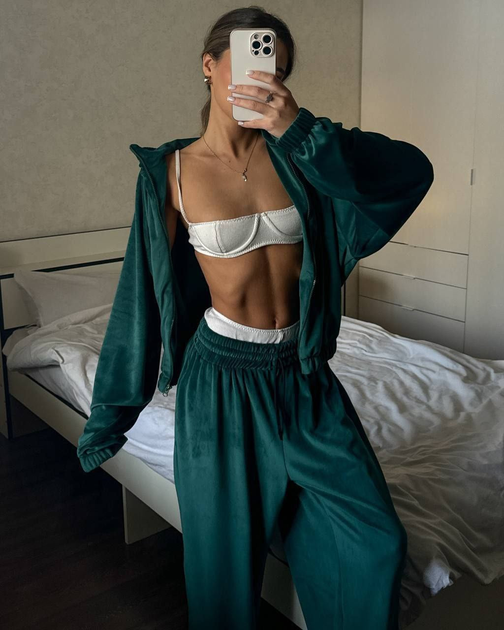 Velour Lounge Set for Women, Zip Jacket and Wide Leg Pants