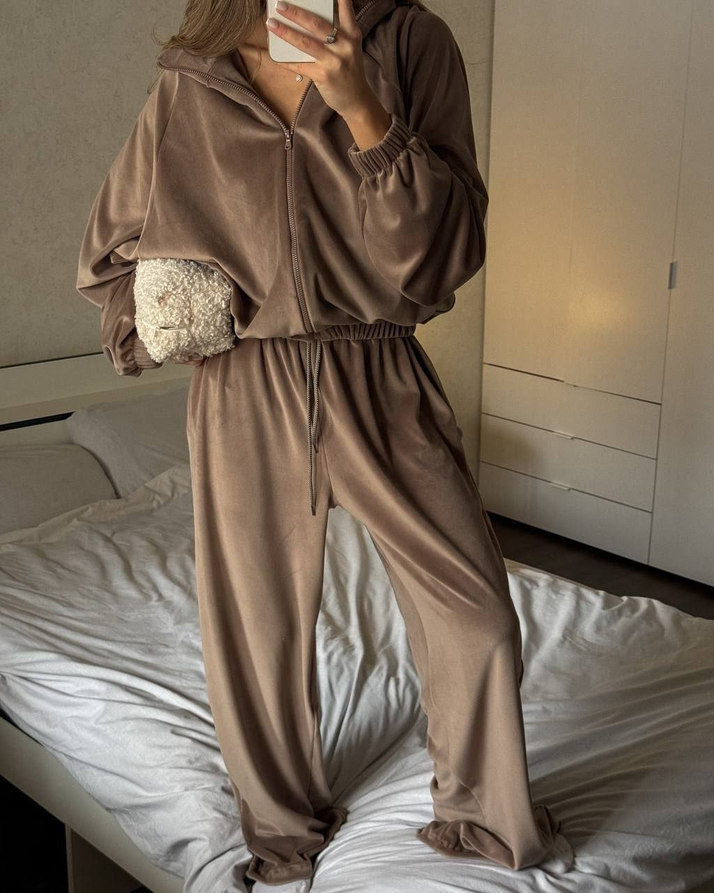 Velour Lounge Set for Women, Zip Jacket and Wide Leg Pants