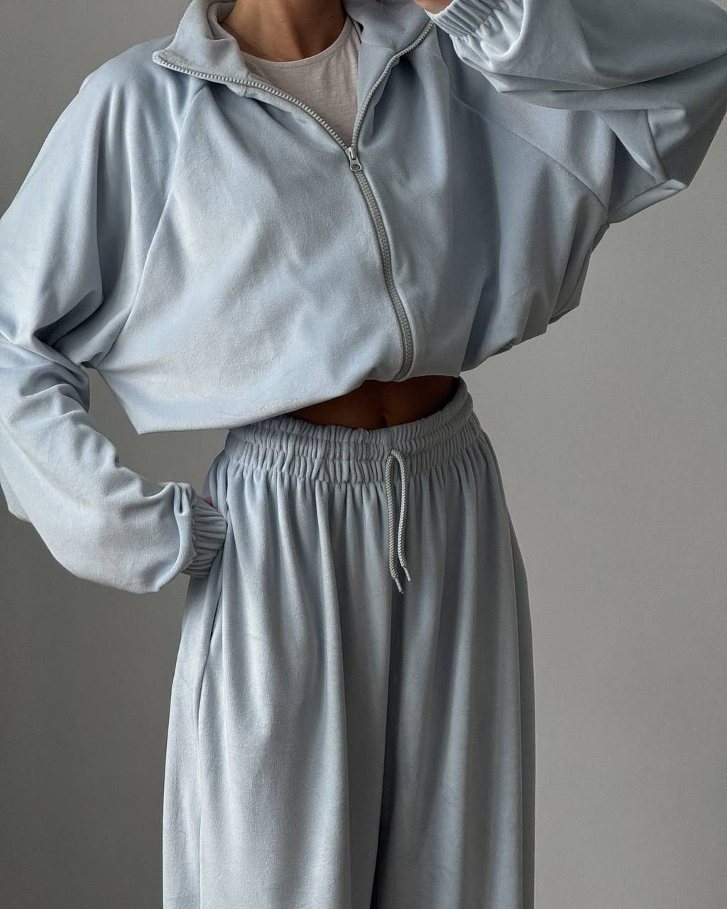 Velour Lounge Set for Women, Zip Jacket and Wide Leg Pants