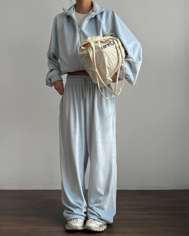 Velour Lounge Set for Women, Zip Jacket and Wide Leg Pants