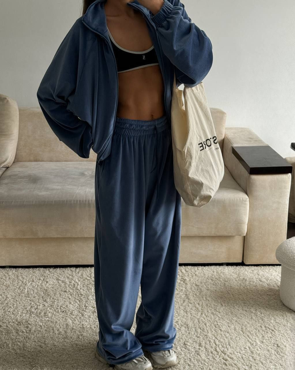 Velour Lounge Set for Women, Zip Jacket and Wide Leg Pants