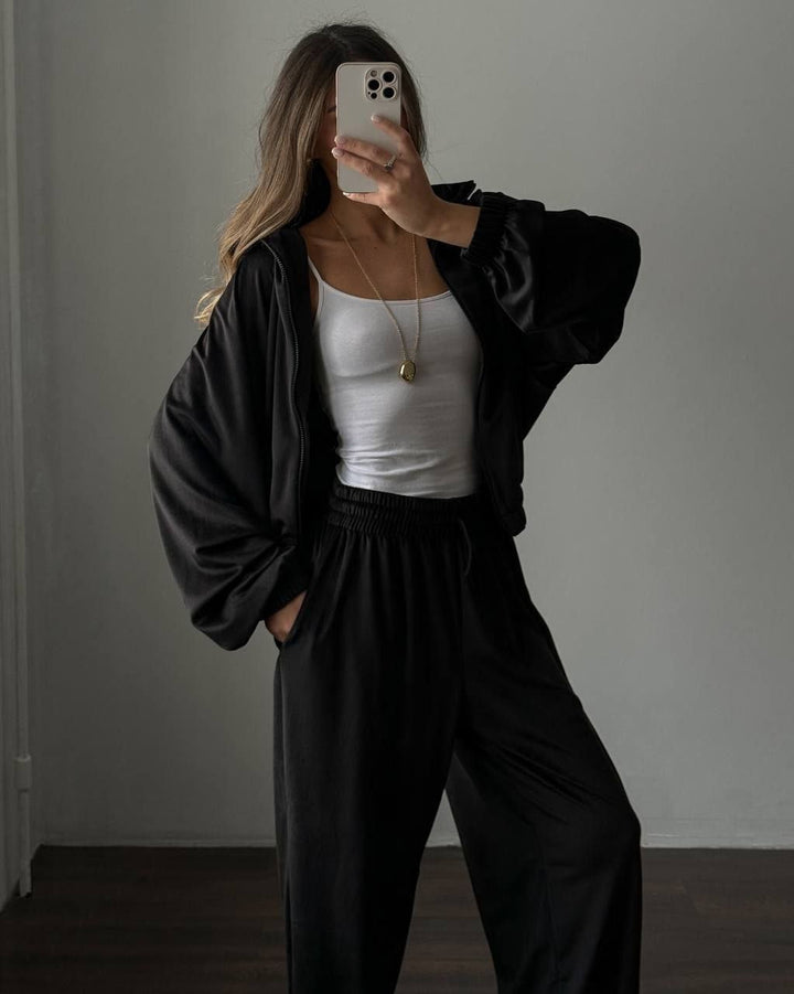 Velour Lounge Set for Women, Zip Jacket and Wide Leg Pants