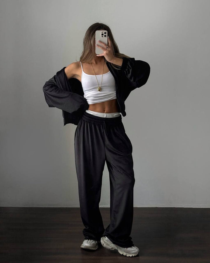 Velour Lounge Set for Women, Zip Jacket and Wide Leg Pants