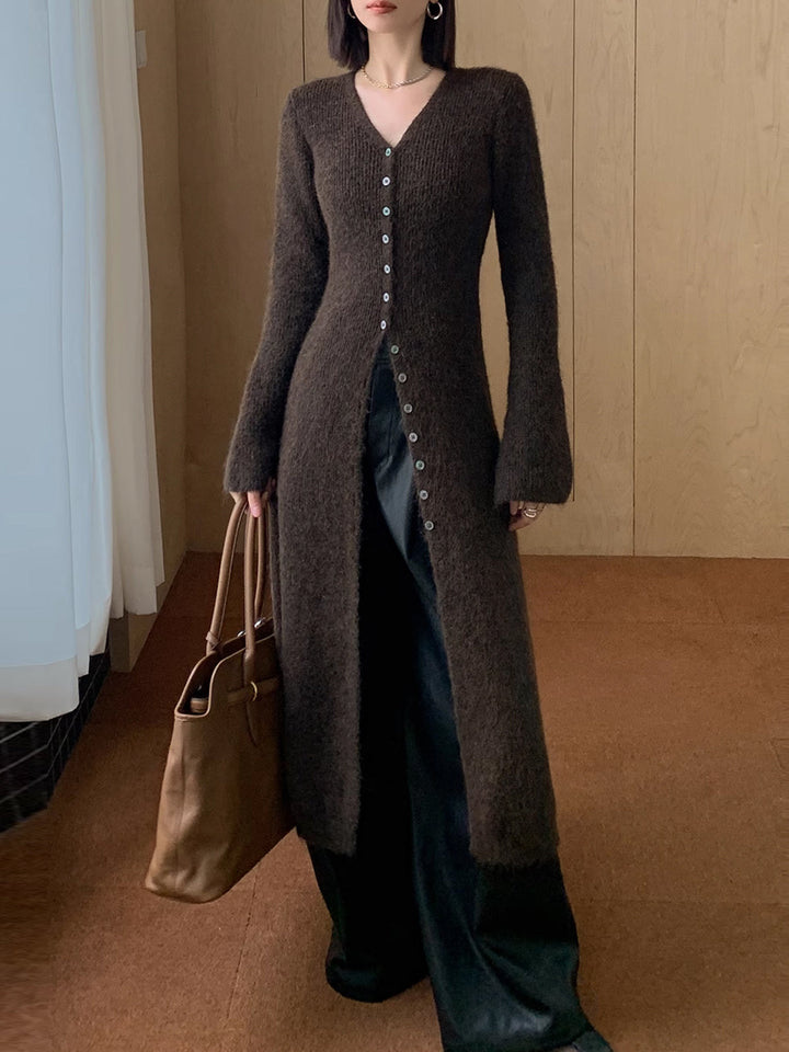 Longline Knit Cardigan for Women, V-Neck Long Sleeve