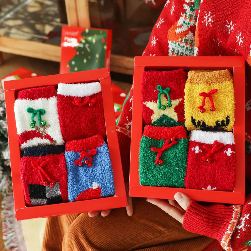 Christmas socks gift box with plush fleece crew socks in compartments
