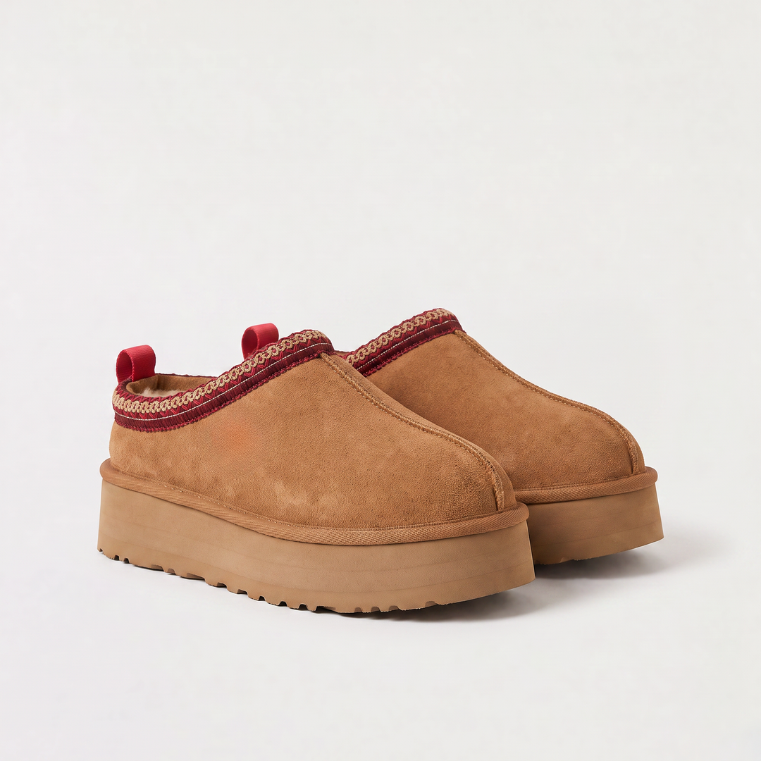 Faux-shearling lined platform slippers for women