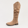 Women's Khaki Slouch Knee-High Boots | Suede-Effect Low Heel