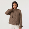 Women's Brown Check Jacket | Cropped Funnel Neck Fall Jacket