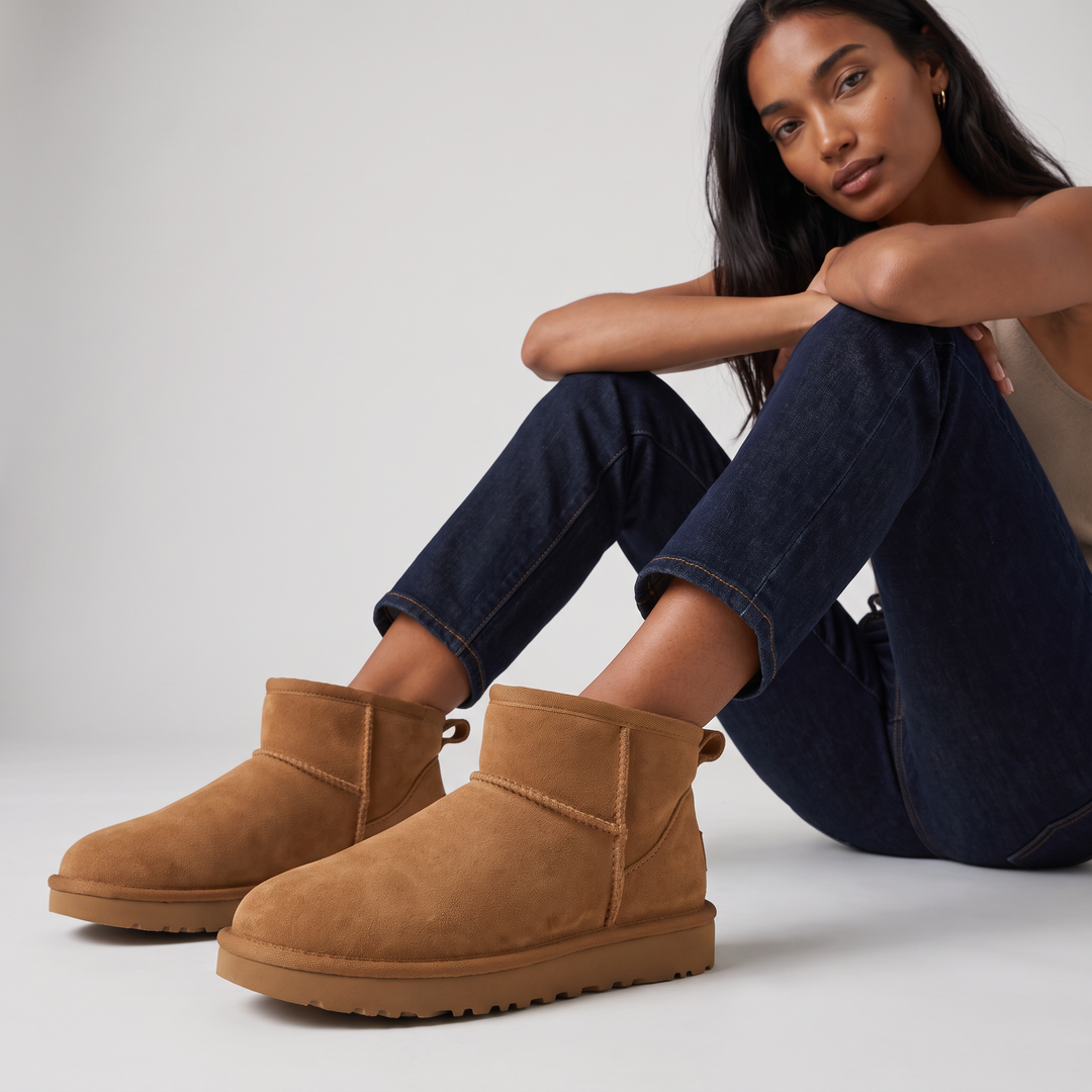 Suede-look ankle boots with faux-shearling lining