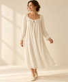 Cotton Prairie Nightgown for Women in White, Long Sleeve