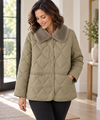 Women's Quilted Jacket | Faux Fur Collar Padded Short Coat