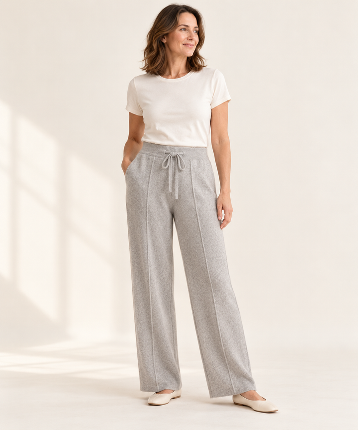 Knit Wide-Leg Pants for Women, High Waist Lounge Trousers