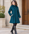 Women's Hooded A-Line Coat | Double-Button Knee-Length Coat