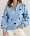 Women's Heart Sweater | Half Zip High Neck Oversized Knit