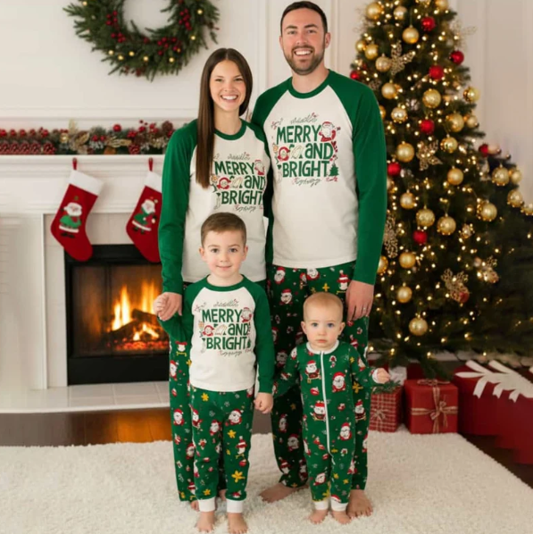 Matching Family Christmas Pajamas - Gnome Print, Green
