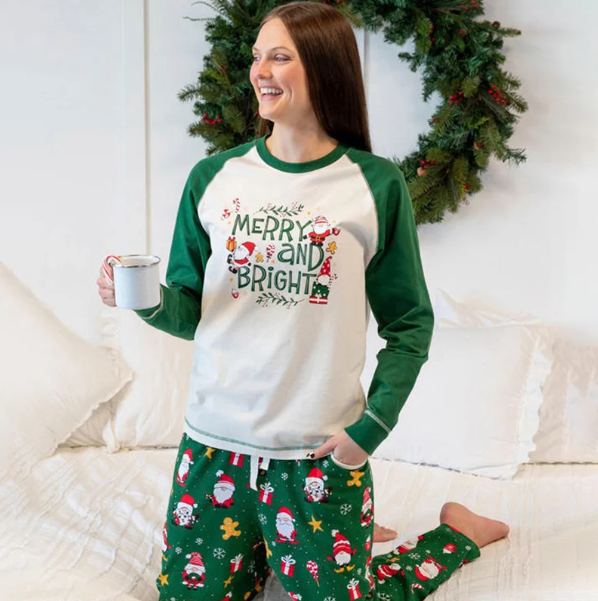 Matching Family Christmas Pajamas - Gnome Print, Green