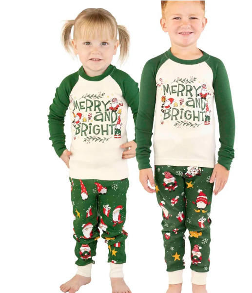 Matching Family Christmas Pajamas - Gnome Print, Green