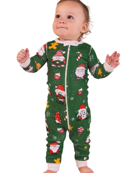 Matching Family Christmas Pajamas - Gnome Print, Green