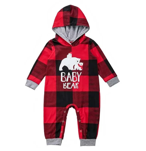 Matching Family Christmas Pajamas - Hooded Buffalo Plaid Bear