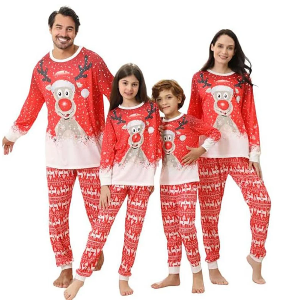 Matching Family Christmas Pajamas - Moose &amp; Snowflake, Navy