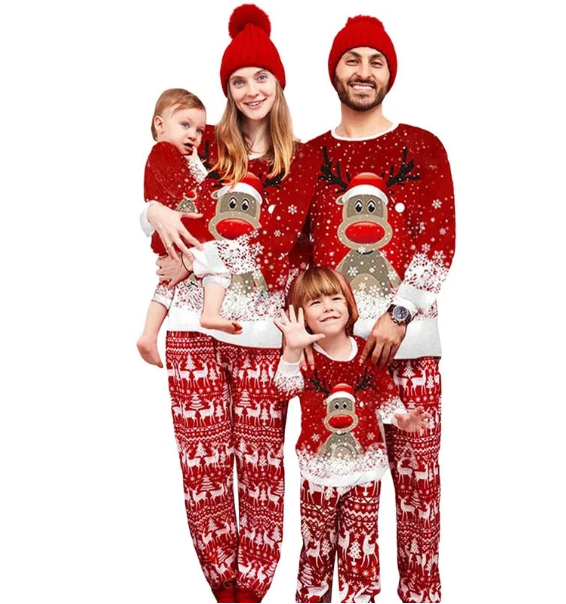 Matching Family Christmas Pajamas - Moose &amp; Snowflake, Navy