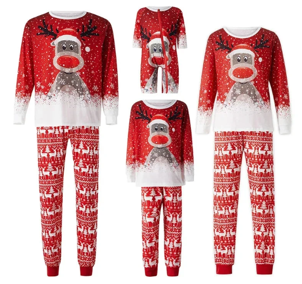 Matching Family Christmas Pajamas - Moose &amp; Snowflake, Navy